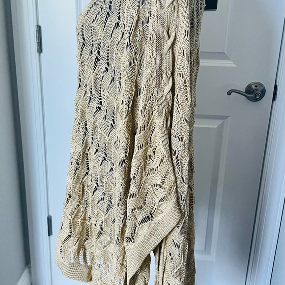 NWT Lauren Ralph Lauren Linen Blend Women Knit Poncho Gold Size S/M  $195 - Picture 6 of 16